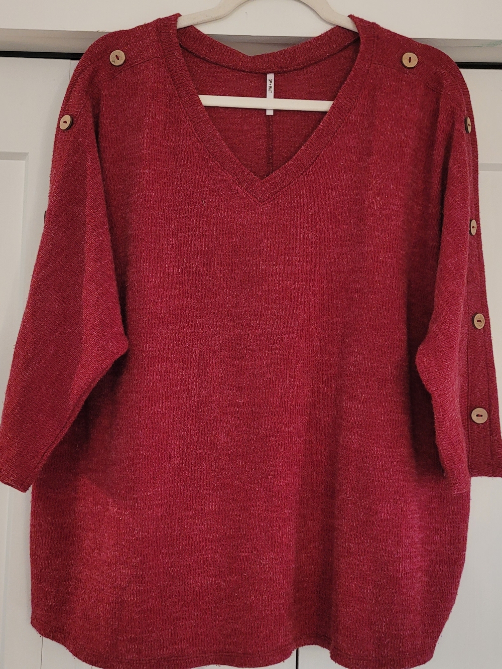 Cozy V-Neck Button-Accent Sweater in Red
